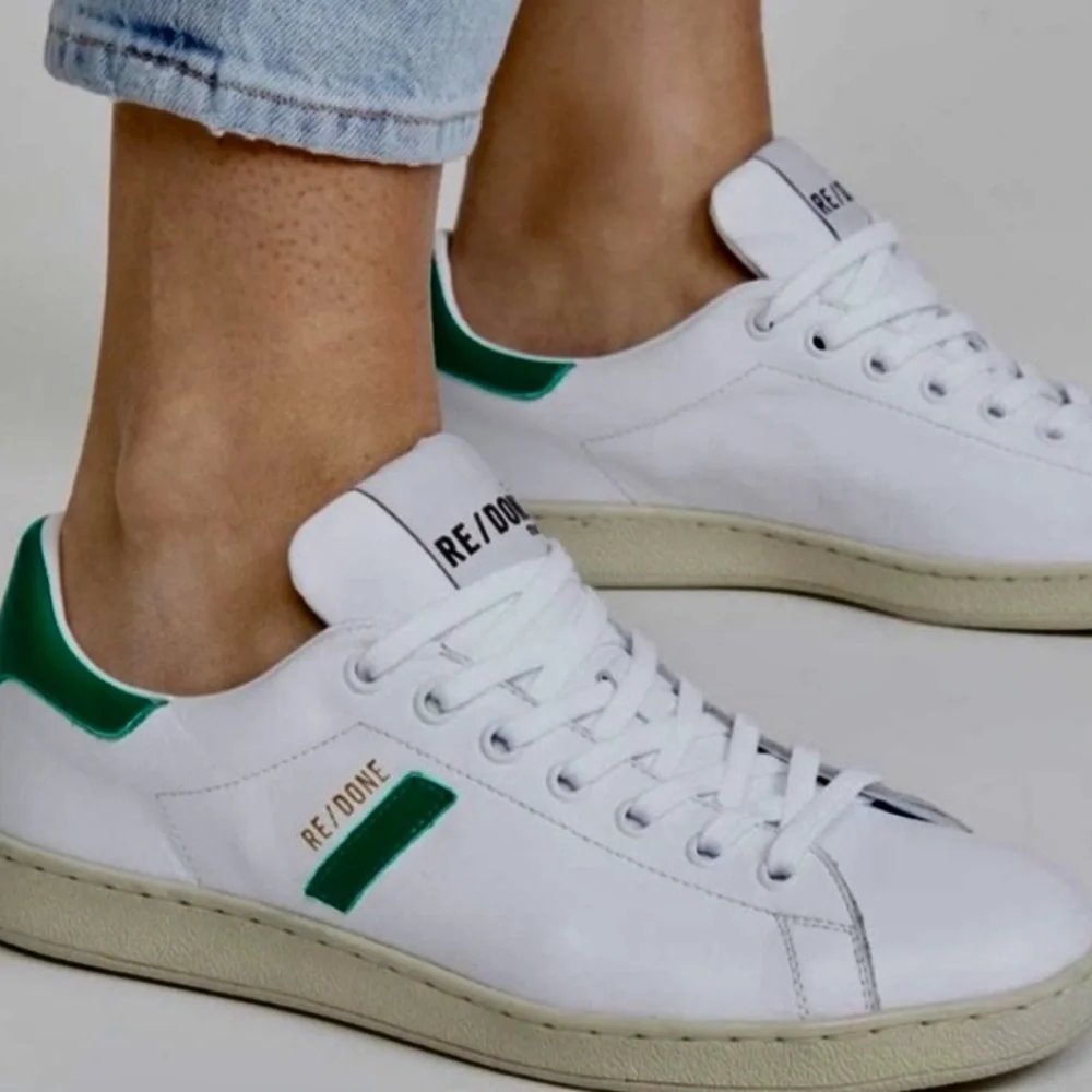 Re/Done 70’s Tennis Sneakers with Green Accents Size US 9 & EU 39